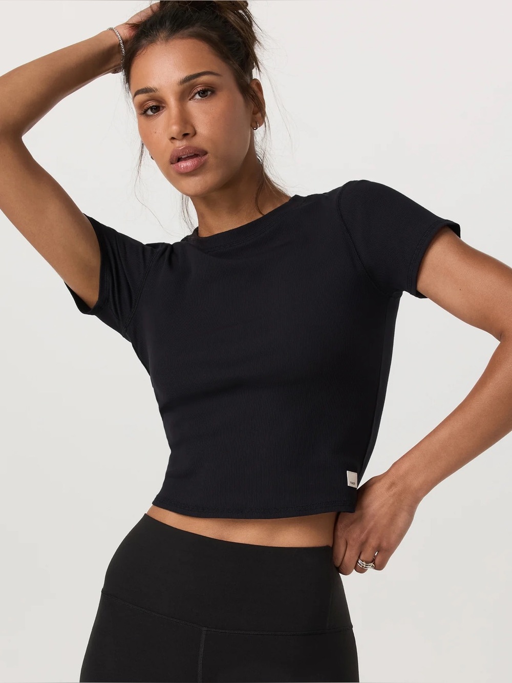 NWT New Vuori Pose Fitted Ultra-Soft Ribbed Knit Tee Black Size XL